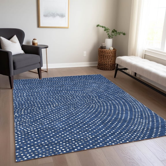 Addison Rugs Chantille Indoor/Outdoor Transitional Circles Navy Washable Rectangle Rug, 8' x 10'