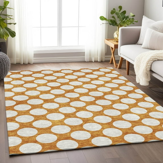 Addison Rugs Chantille Indoor/Outdoor Transitional Circles Orange Washable Rectangle Rug, 9' x 12'