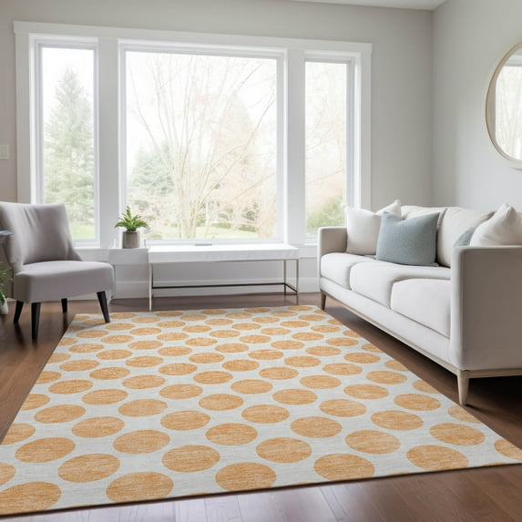 Addison Rugs Chantille Indoor/Outdoor Transitional Circles Peach Washable Rectangle Rug, 9' x 12'