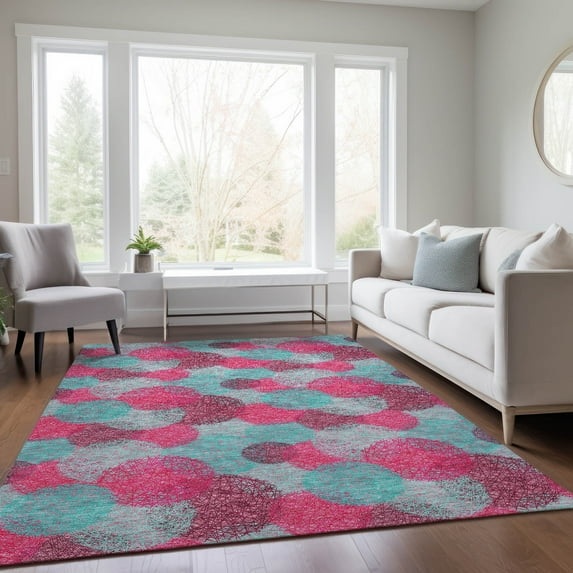 Addison Rugs Chantille Indoor/Outdoor Transitional Circles Pink Washable Rectangle Rug, 8' x 10'