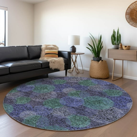 Addison Rugs Chantille Indoor/Outdoor Transitional Circles Purple Washable Round Rug, 8' x 8'