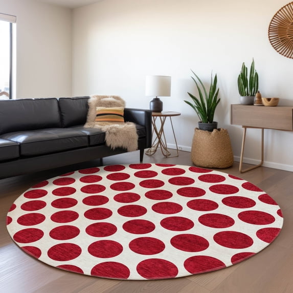 Addison Rugs Chantille Indoor/Outdoor Transitional Circles Red Washable Round Rug, 8' x 8'
