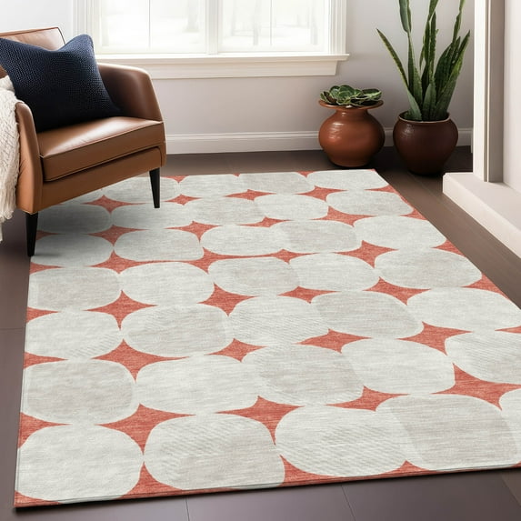 Addison Rugs Chantille Indoor/Outdoor Transitional Circles Salmon Washable Rectangle Rug, 3' x 5'