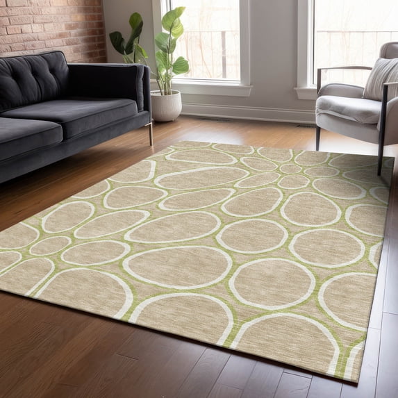 Addison Rugs Chantille Indoor/Outdoor Transitional Circles Tan Washable Rectangle Rug, 2'6" x 3'10"