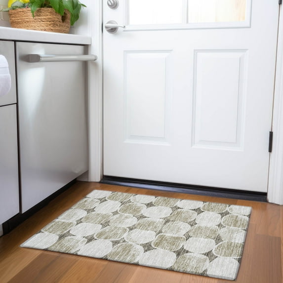 Addison Rugs Chantille Indoor/Outdoor Transitional Circles Taupe Washable Rectangle Rug, 1'8" x 2'6"