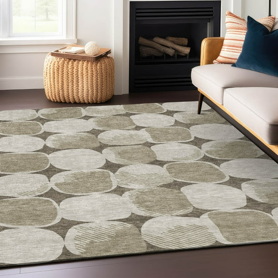 Addison Rugs Chantille Indoor/Outdoor Transitional Circles Taupe Washable Rectangle Rug, 8' x 10'