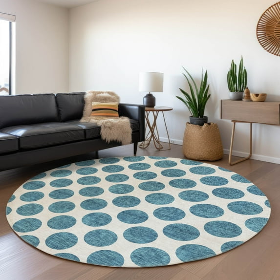 Addison Rugs Chantille Indoor/Outdoor Transitional Circles Teal Washable Round Rug, 8' x 8'