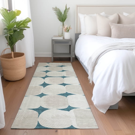 Addison Rugs Chantille Indoor/Outdoor Transitional Circles Teal Washable Runner Rug, 2'3" x 7'6"
