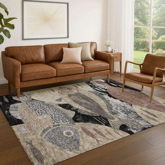 Addison Rugs Chantille Indoor/Outdoor Transitional Coastal Black Machine Washable Rectangle Rug, 10' x 14'