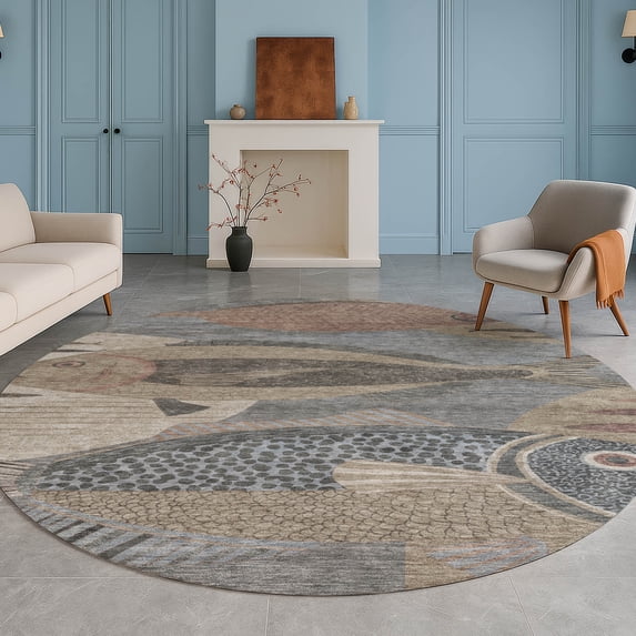 Addison Rugs Chantille Indoor/Outdoor Transitional Coastal Gray Machine Washable Round Rug, 8' x 8'
