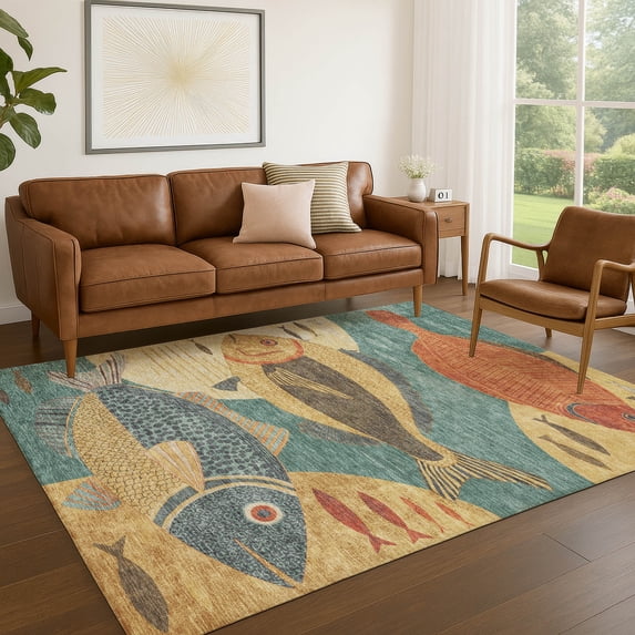 Addison Rugs Chantille Indoor/Outdoor Transitional Coastal Teal Machine Washable Rectangle Rug, 3' x 5'