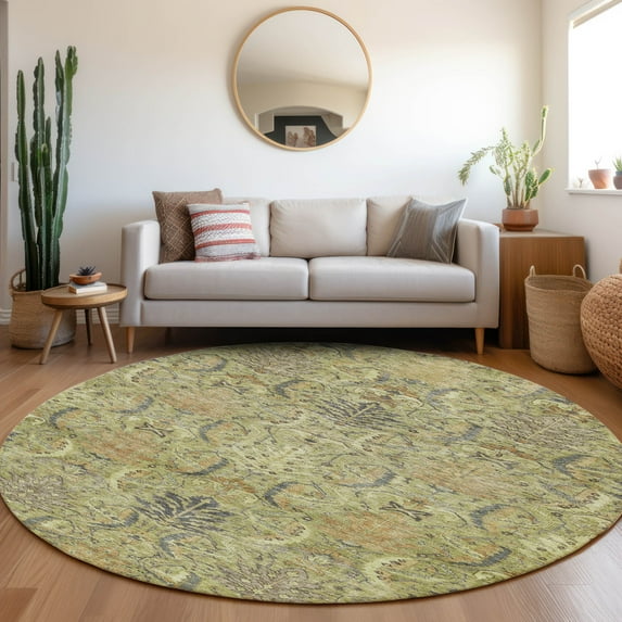 Addison Rugs Chantille Indoor/Outdoor Transitional Damask Aloe Washable Round Rug, 8' x 8'
