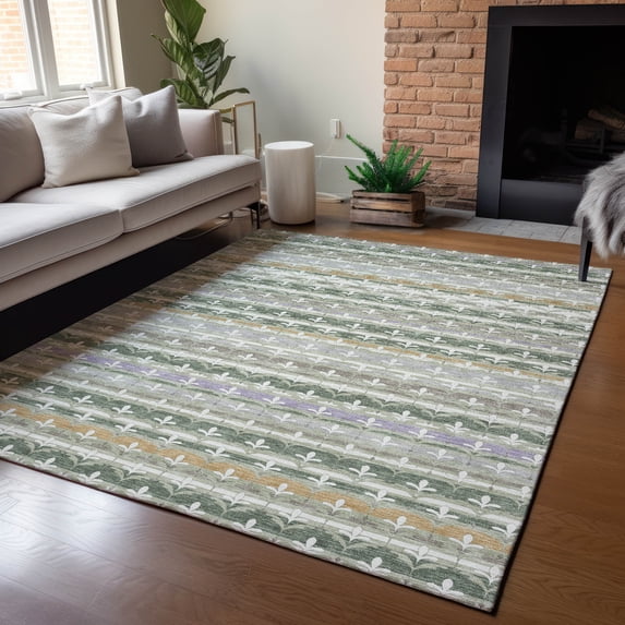 Addison Rugs Chantille Indoor/Outdoor Transitional Damask Basil Machine Washable Rectangle Rug, 3' x 5'