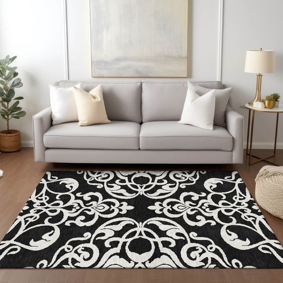 Addison Rugs Chantille Indoor/Outdoor Transitional Damask Black Washable Rectangle Rug, 10' x 14'
