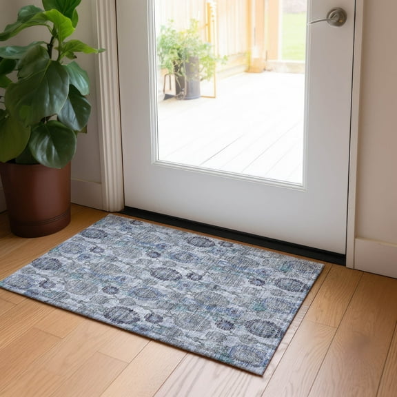 Addison Rugs Chantille Indoor/Outdoor Transitional Damask Blue Washable Rectangle Rug, 1'8" x 2'6"