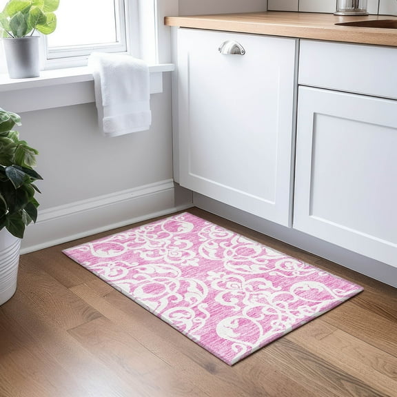 Addison Rugs Chantille Indoor/Outdoor Transitional Damask Blush Washable Rectangle Rug, 1'8" x 2'6"