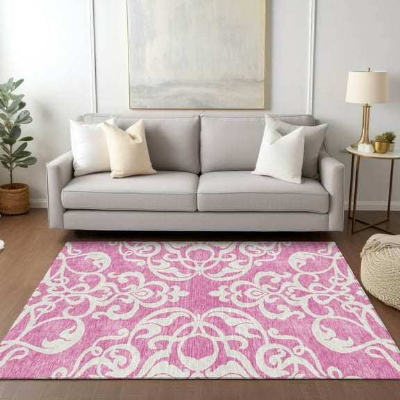 Addison Rugs Chantille Indoor/Outdoor Transitional Damask Blush Washable Rectangle Rug, 8' x 10'