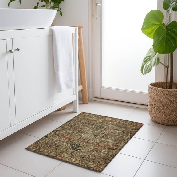 Addison Rugs Chantille Indoor/Outdoor Transitional Damask Brown Washable Rectangle Rug, 1'8" x 2'6"