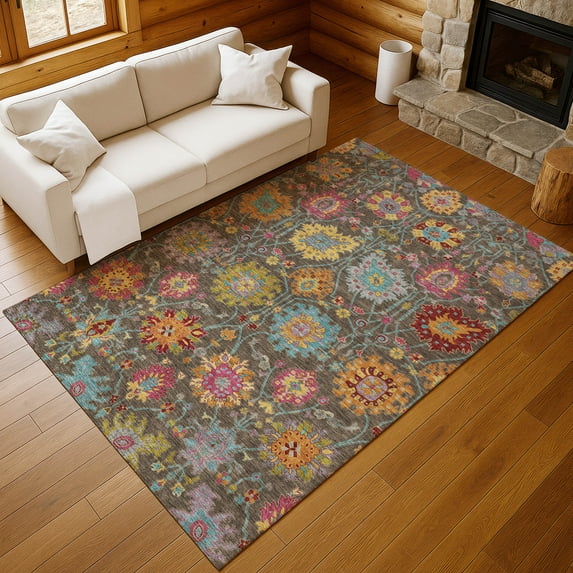 Addison Rugs Chantille Indoor/Outdoor Transitional Damask Chocolate Machine Washable Rectangle Rug, 9' x 12'