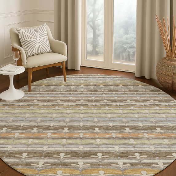 Addison Rugs Chantille Indoor/Outdoor Transitional Damask Chocolate Machine Washable Round Rug, 8' x 8'
