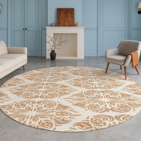 Addison Rugs Chantille Indoor/Outdoor Transitional Damask Copper Machine Washable Round Rug, 8' x 8'