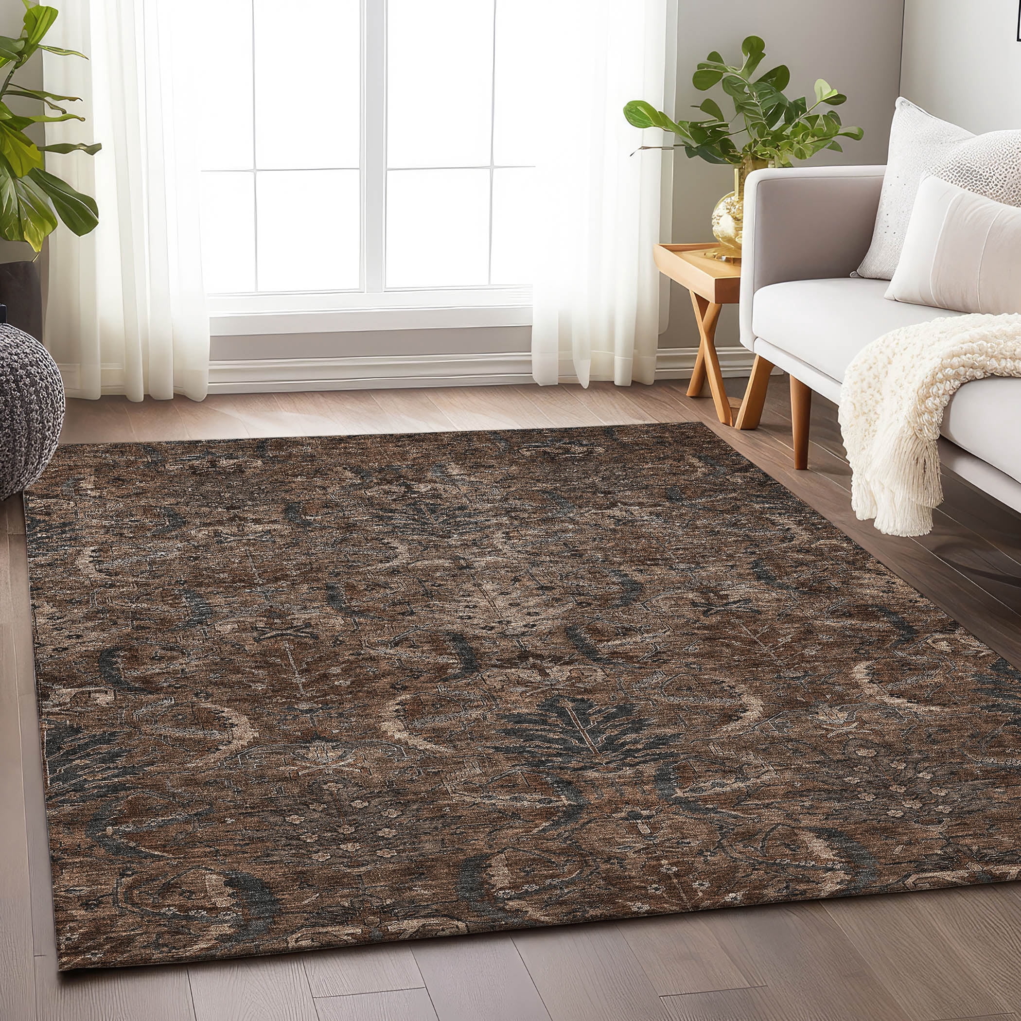 Addison Rugs Chantille Indoor/Outdoor Transitional Damask Fudge Washable Rectangle Rug, 2'6" x 3'10"