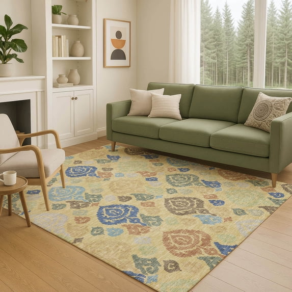 Addison Rugs Chantille Indoor/Outdoor Transitional Damask Gold Machine Washable Rectangle Rug, 10' x 14'