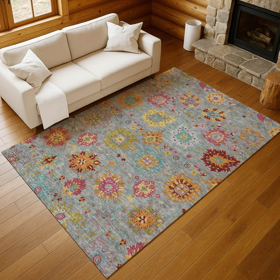 Addison Rugs Chantille Indoor/Outdoor Transitional Damask Gray Machine Washable Rectangle Rug, 9' x 12'
