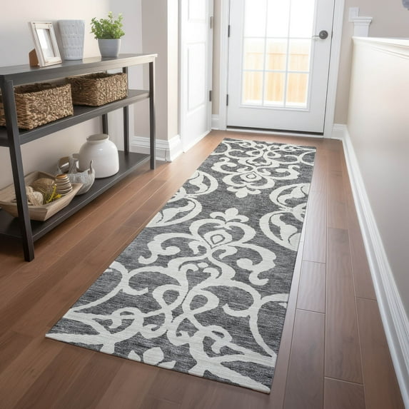 Addison Rugs Chantille Indoor/Outdoor Transitional Damask Gray Washable Runner Rug, 2'3" x 7'6"