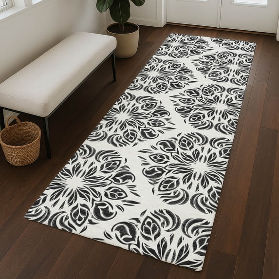 Addison Rugs Chantille Indoor/Outdoor Transitional Damask Ivory Machine Washable Runner Rug, 2'3" x 7'6"
