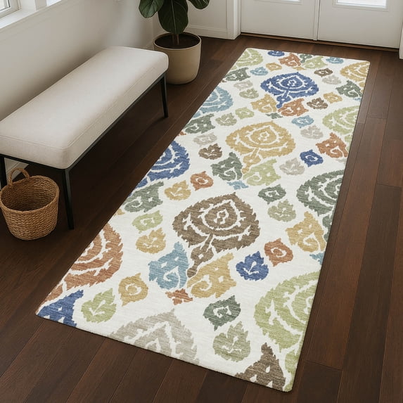 Addison Rugs Chantille Indoor/Outdoor Transitional Damask Ivory Machine Washable Runner Rug, 2'3" x 7'6"