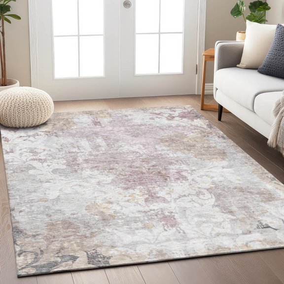 Addison Rugs Chantille Indoor/Outdoor Transitional Damask Ivory Washable Rectangle Rug, 5' x 7'6"