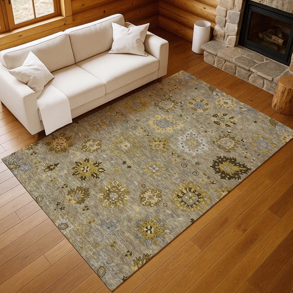 Addison Rugs Chantille Indoor/Outdoor Transitional Damask Khaki Machine Washable Rectangle Rug, 8' x 10'