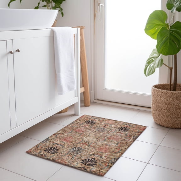 Addison Rugs Chantille Indoor/Outdoor Transitional Damask Khaki Washable Rectangle Rug, 1'8" x 2'6"