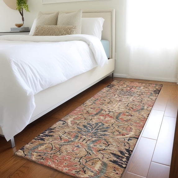 Addison Rugs Chantille Indoor/Outdoor Transitional Damask Khaki Washable Runner Rug, 2'3" x 7'6"