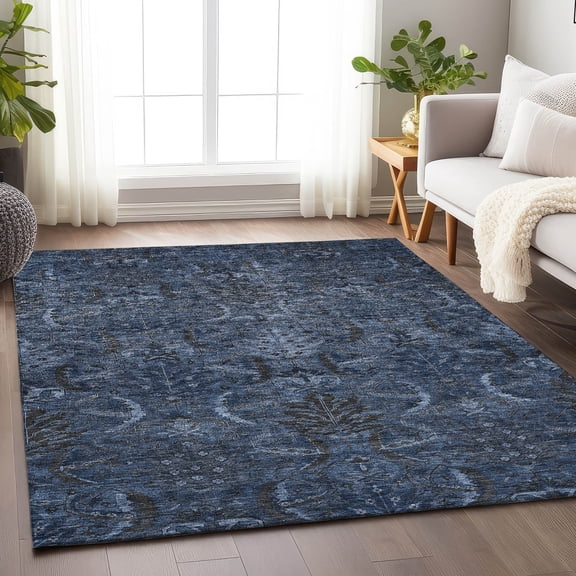 Addison Rugs Chantille Indoor/Outdoor Transitional Damask Navy Washable Rectangle Rug, 5' x 7'6"