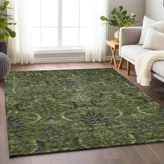 Addison Rugs Chantille Indoor/Outdoor Transitional Damask Olive Washable Rectangle Rug, 9' x 12'