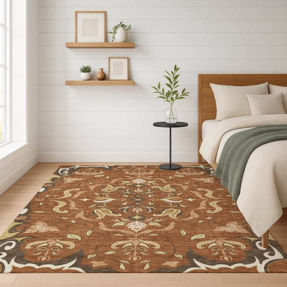 Addison Rugs Chantille Indoor/Outdoor Transitional Damask Paprika Machine Washable Rectangle Rug, 8' x 10'