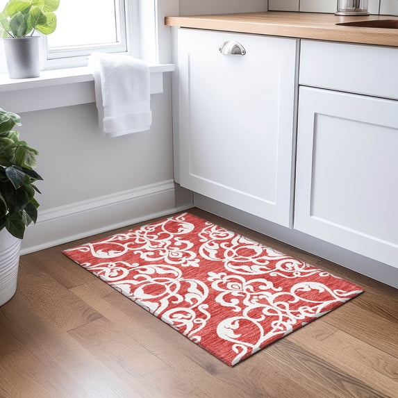 Addison Rugs Chantille Indoor/Outdoor Transitional Damask Red Washable Rectangle Rug, 1'8" x 2'6"
