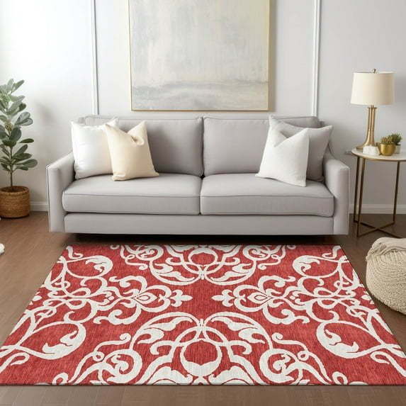 Addison Rugs Chantille Indoor/Outdoor Transitional Damask Red Washable Rectangle Rug, 10' x 14'