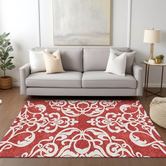 Addison Rugs Chantille Indoor/Outdoor Transitional Damask Red Washable Rectangle Rug, 5' x 7'6"