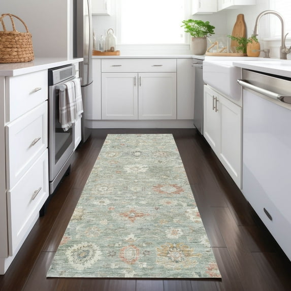 Addison Rugs Chantille Indoor/Outdoor Transitional Damask Sage Machine Washable Runner Rug, 2'3" x 7'6"