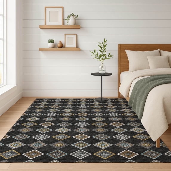 Addison Rugs Chantille Indoor/Outdoor Transitional Diamond Black Machine Washable Rectangle Rug, 10' x 14'
