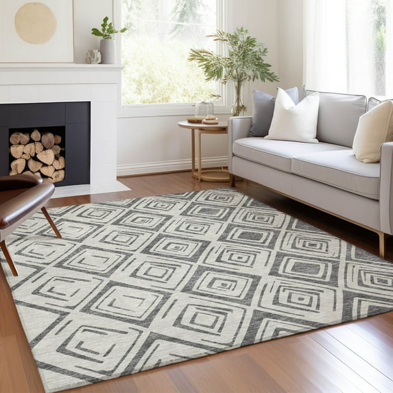 Addison Rugs Chantille Indoor/Outdoor Transitional Diamond Gray Washable Rectangle Rug, 9' x 12'