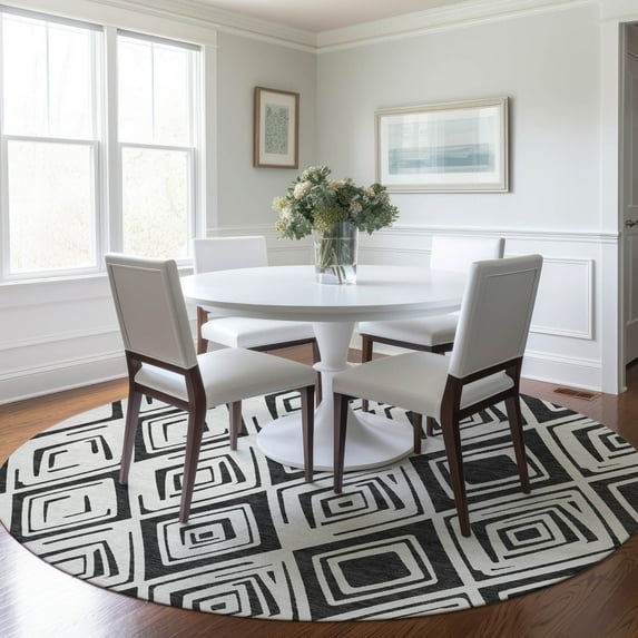 Addison Rugs Chantille Indoor/Outdoor Transitional Diamond Ivory Washable Round Rug, 8' x 8'