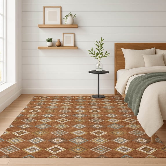 Addison Rugs Chantille Indoor/Outdoor Transitional Diamond Paprika Machine Washable Rectangle Rug, 10' x 14'