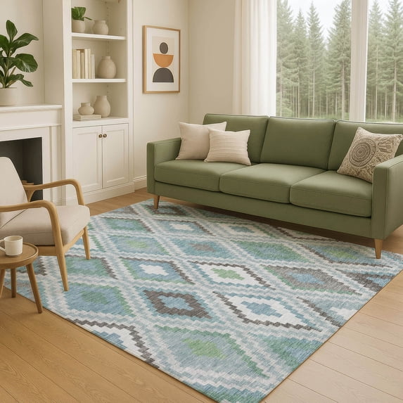 Addison Rugs Chantille Indoor/Outdoor Transitional Diamond Teal Machine Washable Rectangle Rug, 8' x 10'