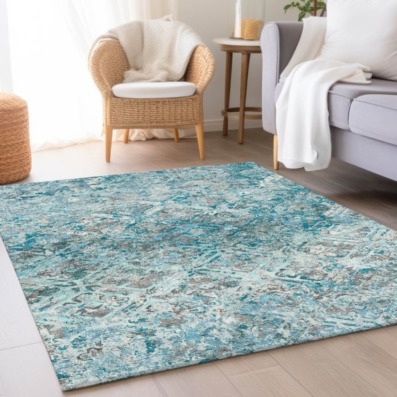 Addison Rugs Chantille Indoor/Outdoor Transitional Diamond Teal Washable Rectangle Rug, 3' x 5'