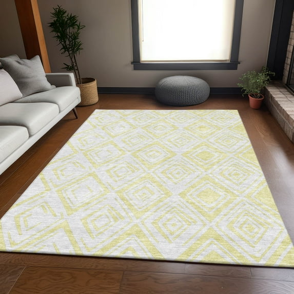 Addison Rugs Chantille Indoor/Outdoor Transitional Diamond Yellow Washable Rectangle Rug, 5' x 7'6"