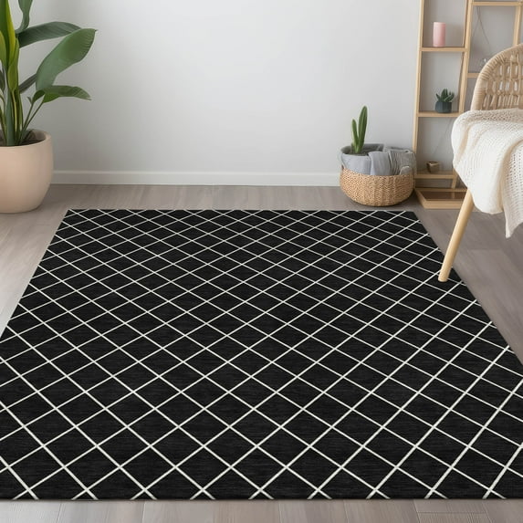 Addison Rugs Chantille Indoor/Outdoor Transitional Diamonds Black Washable Rectangle Rug, 10' x 14'